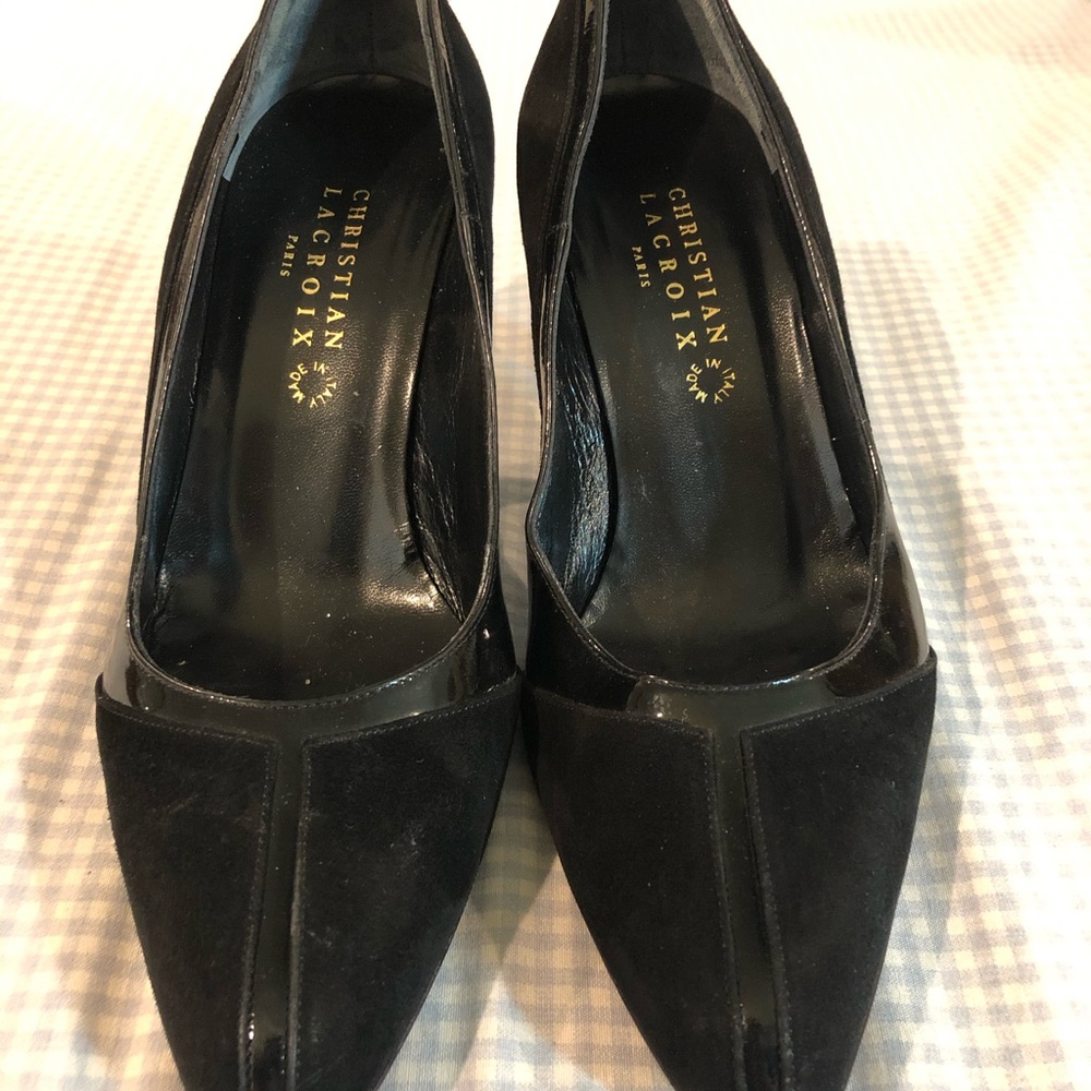 Christian Lacroix suede patent heels